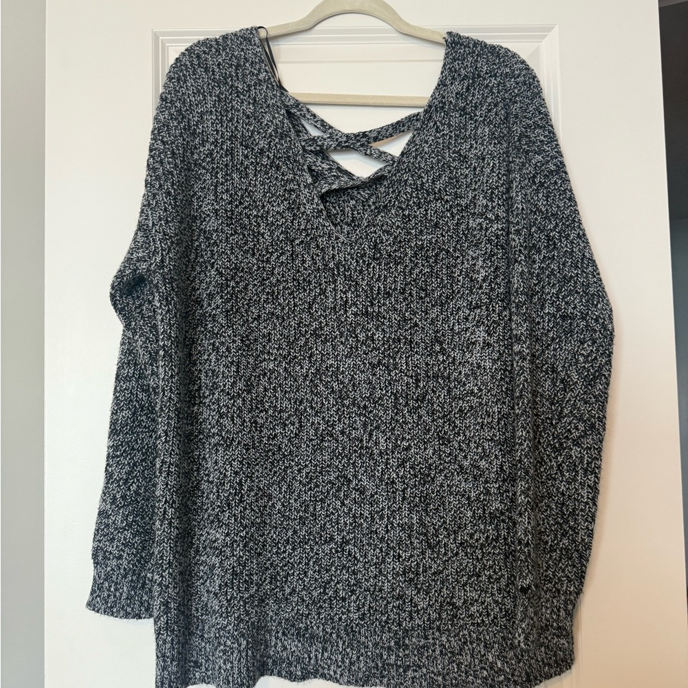 Black and White Knit Sweater with Crisscross Back